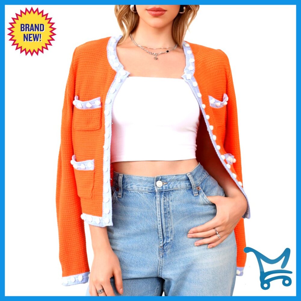 Chunky Knit Cardigan Open Front Button Down Sweater Casual Outerwear